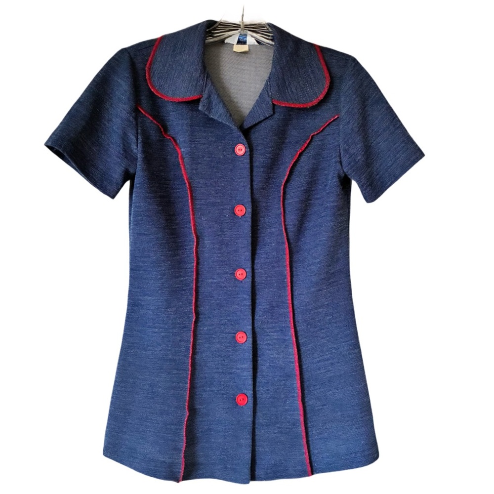 Vintage Sears Uniform/Waitress Top, Blue/Red, See Measurements For Size